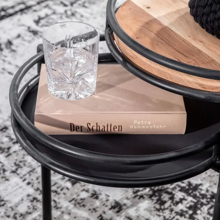 Loftscape Red Living Bout De Canapé Fenay III – Acacia Massif / Métal – Acacia / Noir