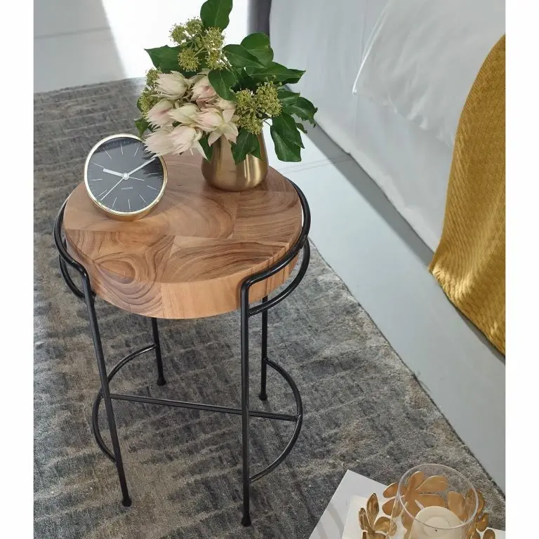 Loftscape Red Living Bout De Canapé Helette – Acacia Massif / Métal – Acacia / Noir