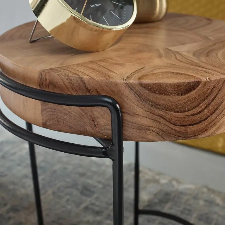 Loftscape Red Living Bout De Canapé Helette – Acacia Massif / Métal – Acacia / Noir