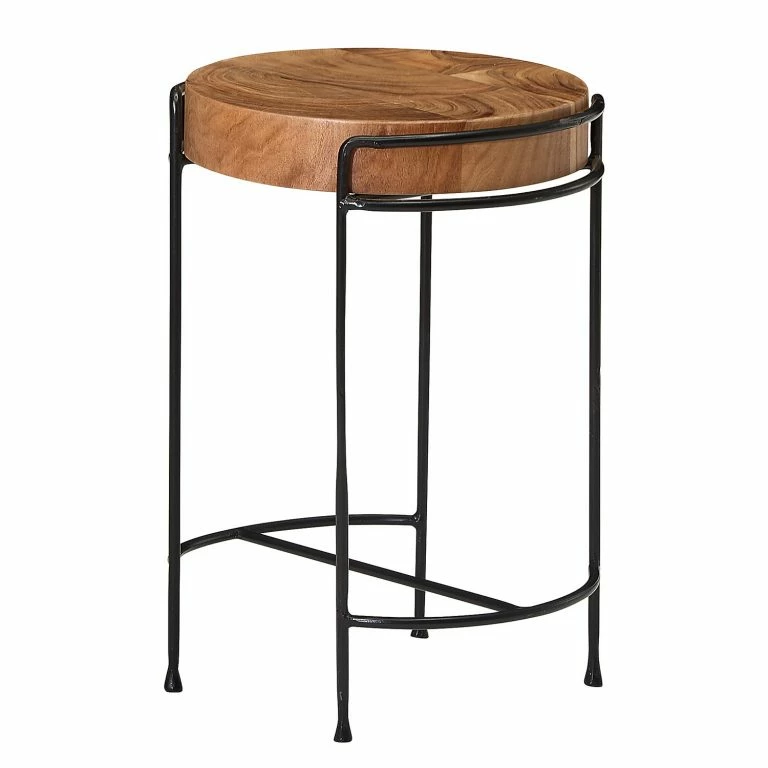 loftscape Red Living Bout de canapé Helette – Acacia massif / Métal – Acacia / Noir