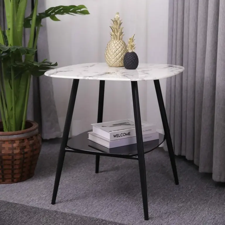 Loftscape Red Living Bout De Canapé Ladis – Verre / Métal – Imitation Marbre Blanc / Noir