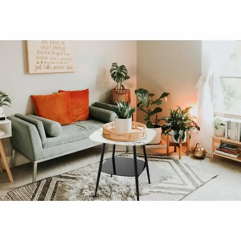 Loftscape Red Living Bout De Canapé Ladis – Verre / Métal – Imitation Marbre Blanc / Noir