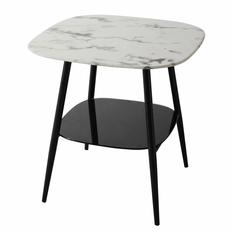 loftscape Red Living Bout de canapé Ladis – Verre / Métal – Imitation marbre blanc / Noir