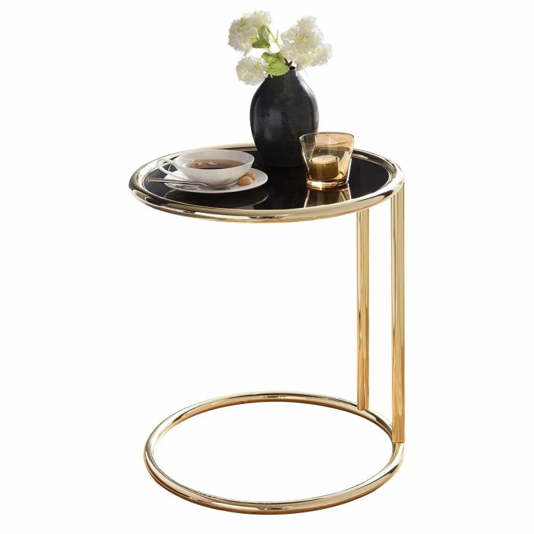 Loftscape Red Living Bout De Canapé Loubers – Verre / Métal – Noir / Doré