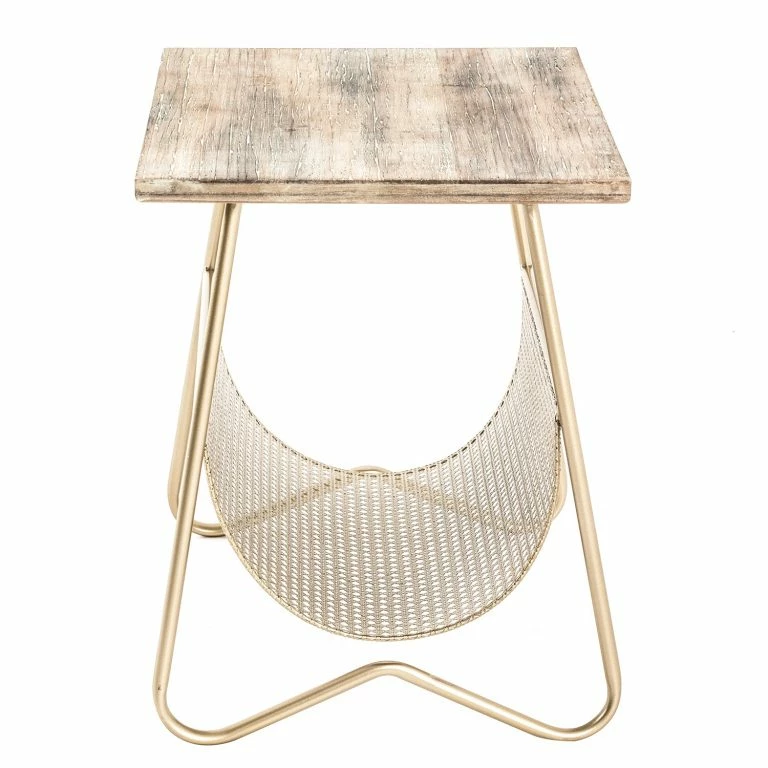 Loftscape Red Living Bout De Canapé Massillon – Placage En Bois Véritable / Métal – Doré