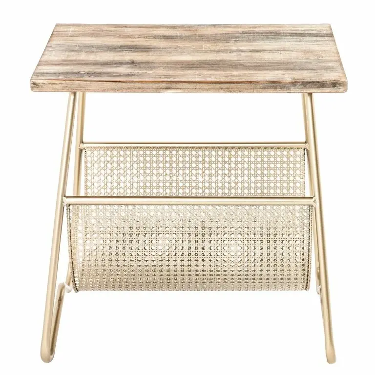 Loftscape Red Living Bout De Canapé Massillon – Placage En Bois Véritable / Métal – Doré