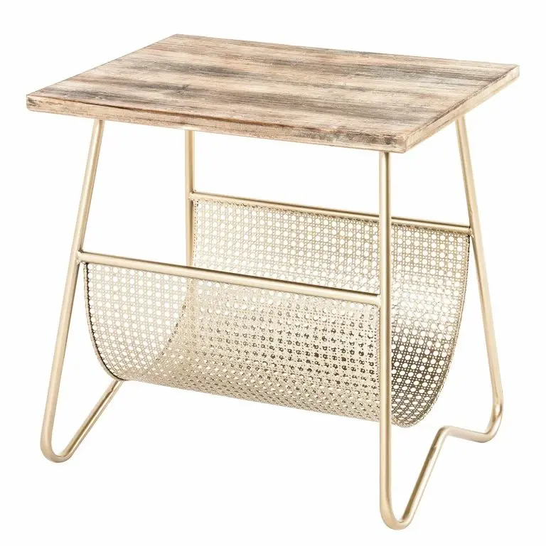 loftscape Red Living Bout de canapé Massillon – Placage en bois véritable / Métal – Doré