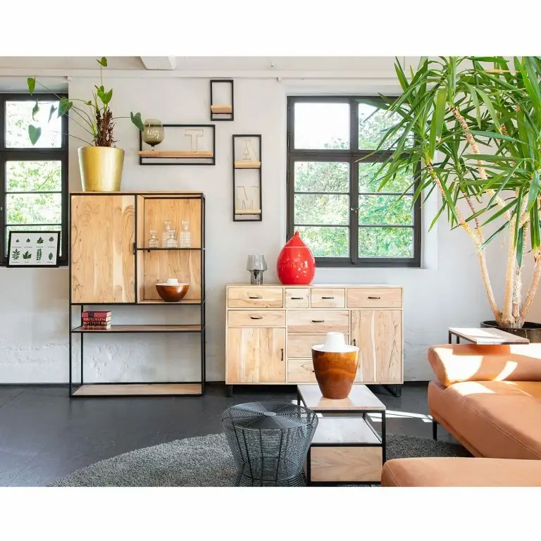 Loftscape Red Living Bout De Canapé Mello – Acacia Massif – Acacia Naturel / Noir