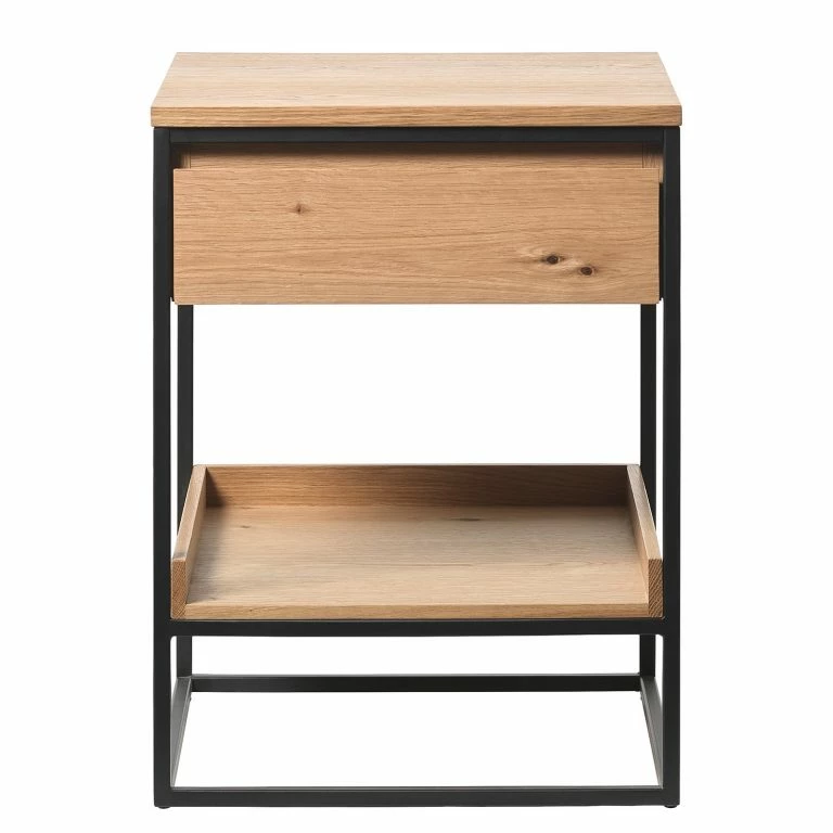 Loftscape Red Living Bout De Canapé Ratho – Placage En Bois Véritable / Métal -Chêne / Noir