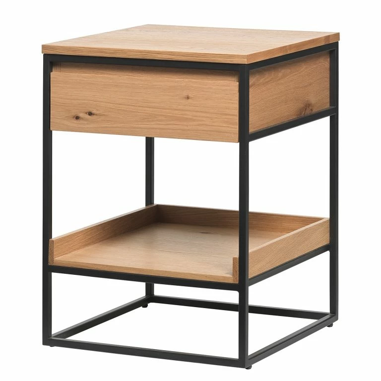 loftscape Red Living Bout de canapé Ratho – Placage en bois véritable / Métal -Chêne / Noir