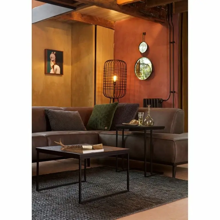 Loftscape Red Living Bout De Canapé Rickman – Teck Massif / Métal – Teck Noir / Noir