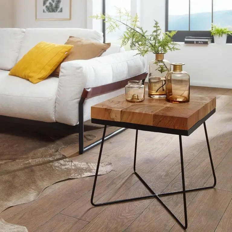 Loftscape Red Living Bout De Canapé Stanchfield – Acacia Massif / Métal – Acacia / Noir