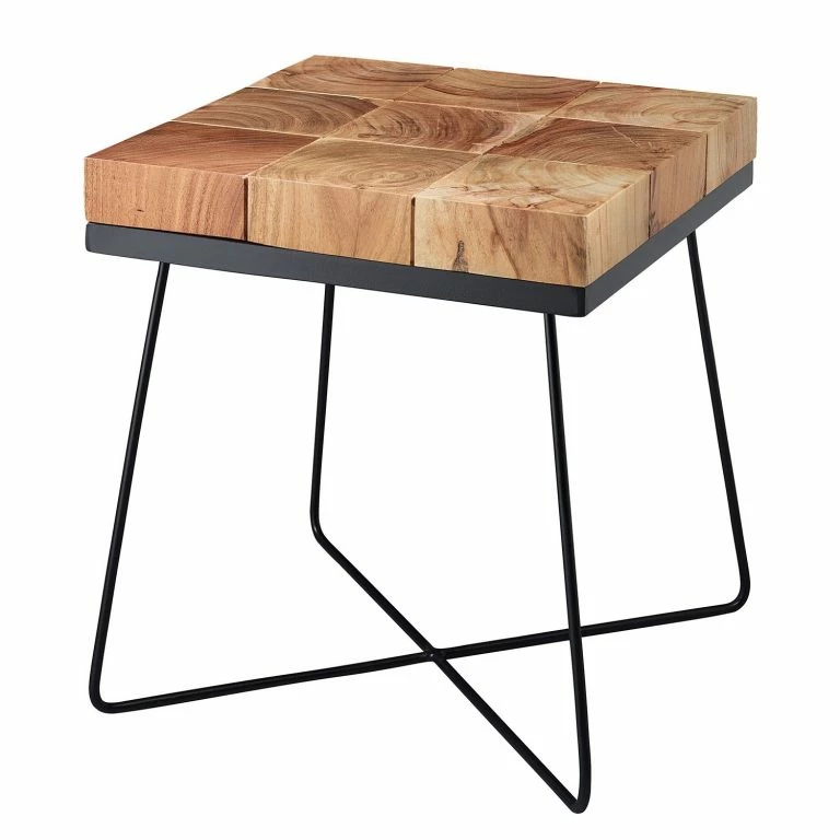 loftscape Red Living Bout de canapé Stanchfield – Acacia massif / Métal – Acacia / Noir