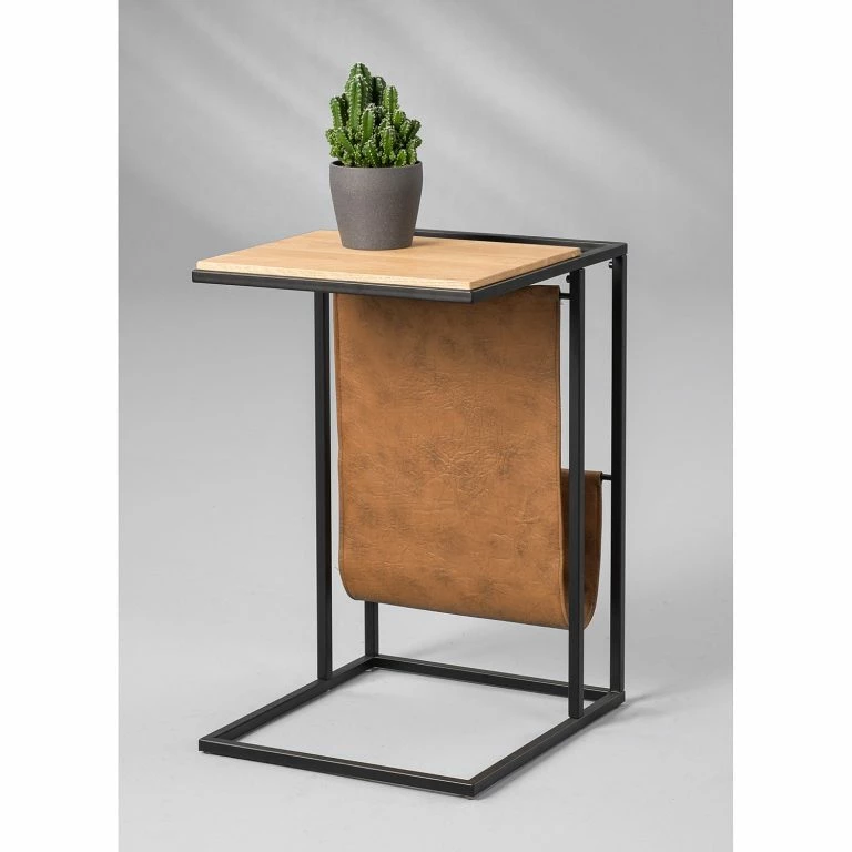 Loftscape Red Living Bout De Canapé Vivonne – Chêne Sauvage Massif / Métal – Chêne Sauvage / Noir