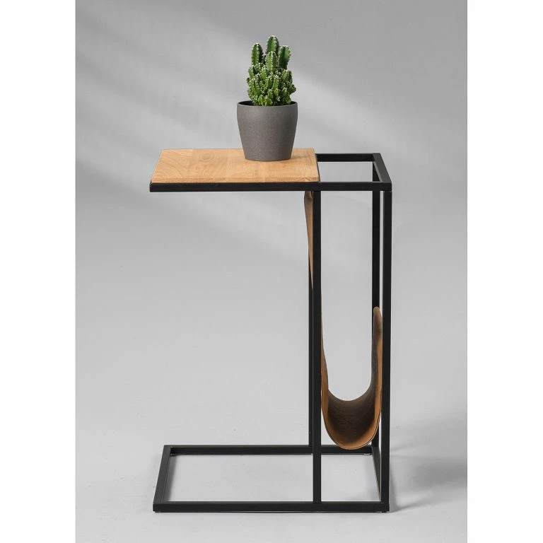 Loftscape Red Living Bout De Canapé Vivonne – Chêne Sauvage Massif / Métal – Chêne Sauvage / Noir