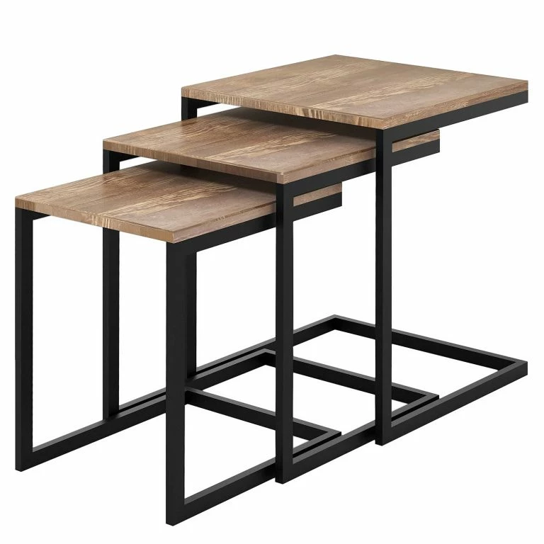 loftscape Red Living Bouts de canapé Elyrie (3 éléments) – Pin massif / Métal – Pin / Noir