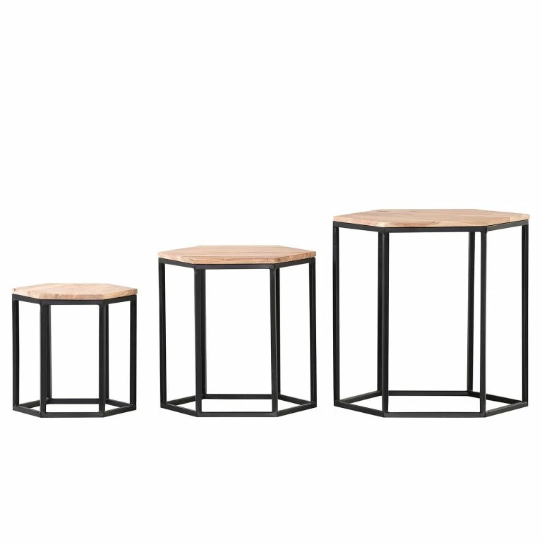 loftscape Red Living Bouts de canapé Fenay I (Lot de 3) – Acacia massif / Métal – Acacia / Noir