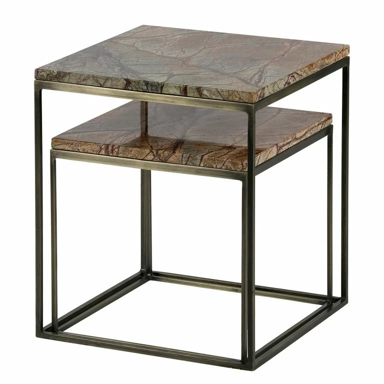 loftscape Red Living Bouts de canapé Jokela (lot de 2) – Marbre / Métal – Marron clair