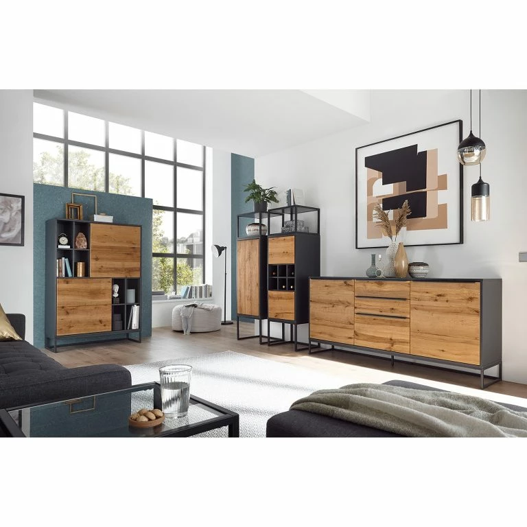 Loftscape Red Living Buffet Barview I – Placage En Chêne – Chêne / Anthracite