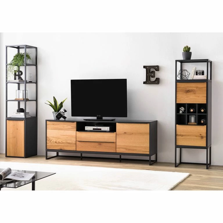 Loftscape Red Living Buffet Barview II – Placage En Chêne – Chêne / Anthracite