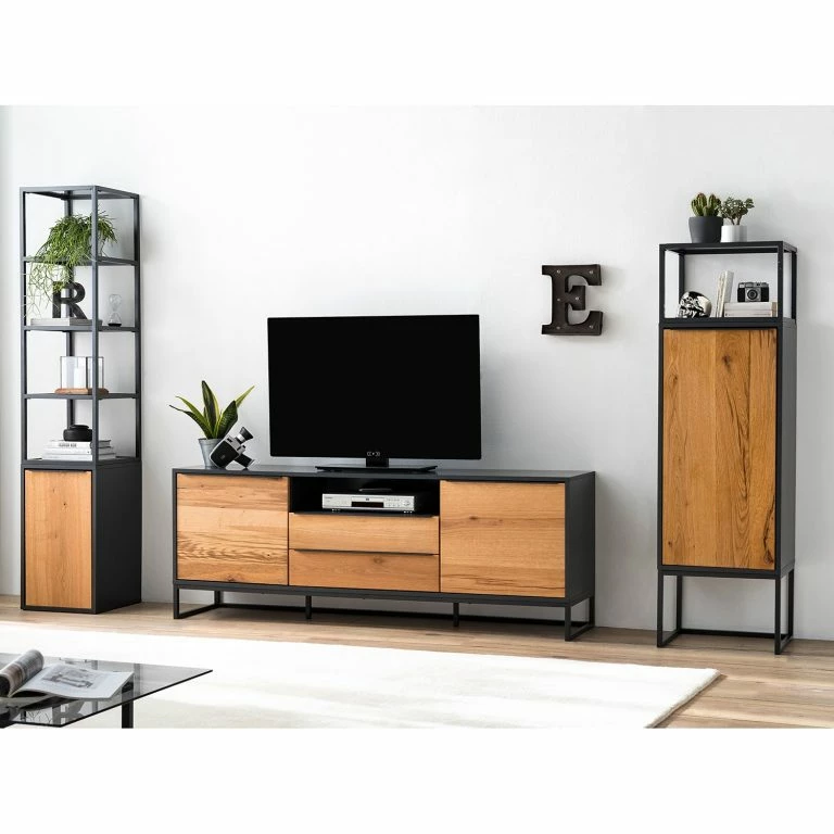 Loftscape Red Living Buffet Barview II – Placage En Chêne – Chêne / Anthracite