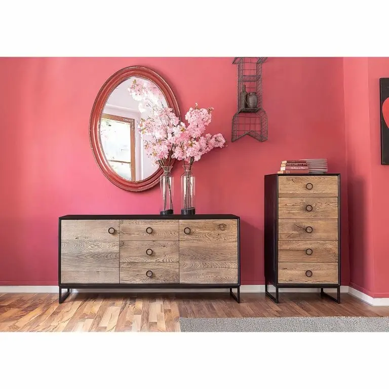 Loftscape Red Living Buffet Bayamon – Chêne Et Acacia Massif / Métal – Chêne / Noir