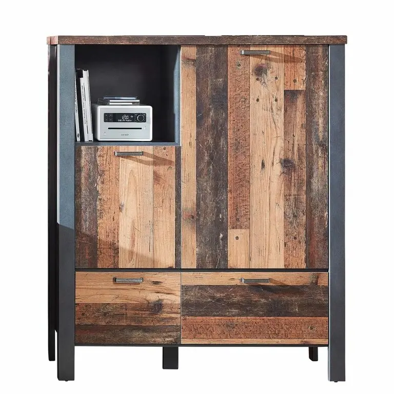 loftscape Red Living Buffet Blackpool II – Imitation bois recyclé / Gris