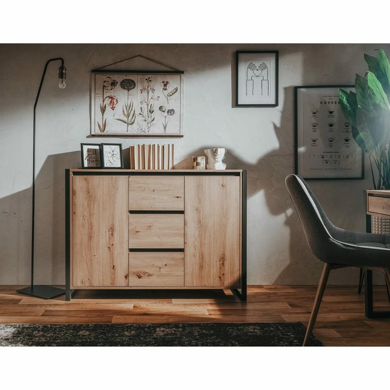 Loftscape Red Living Buffet Denville II – Imitation Chêne Artisan / Anthracite