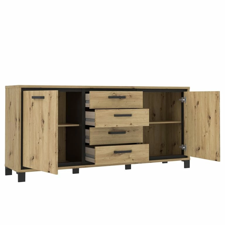 Loftscape Red Living Buffet Egan I – Imitation Chêne Artisan / Imitation Chêne Noir
