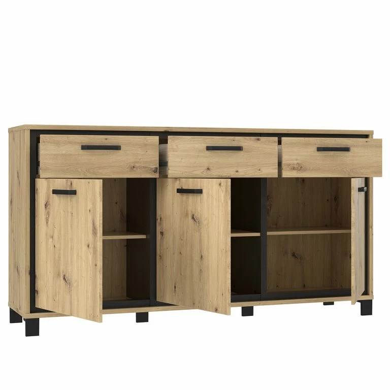 Loftscape Red Living Buffet Egan II – Imitation Chêne Artisan / Imitation Chêne Noir
