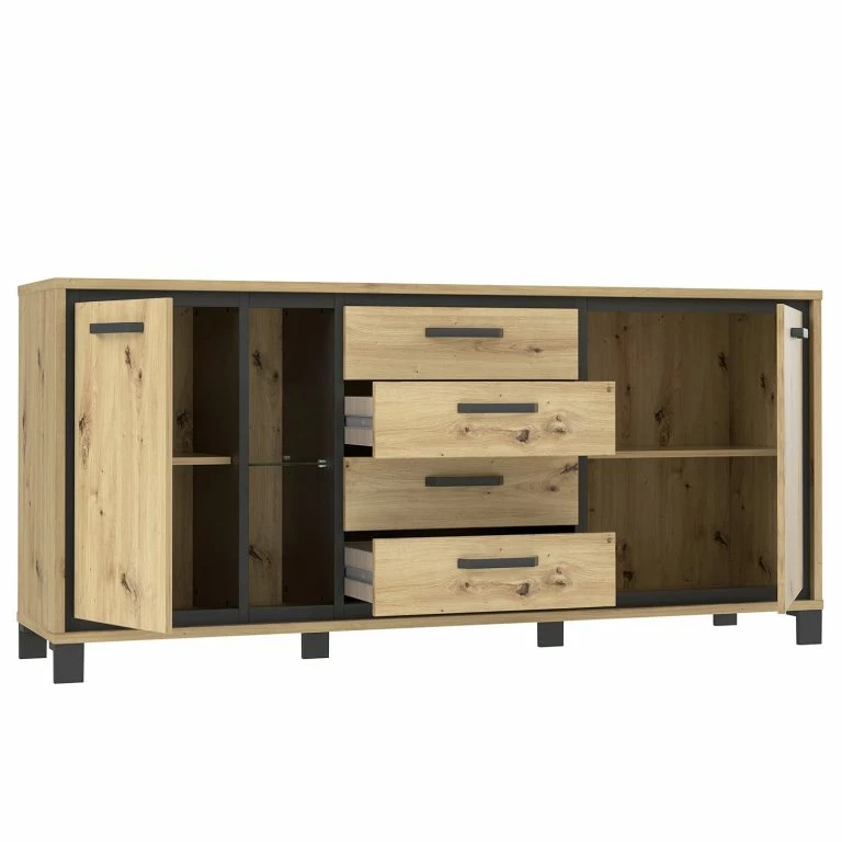 Loftscape Red Living Buffet Egan IV – Imitation Chêne Artisan / Imitation Chêne Noir