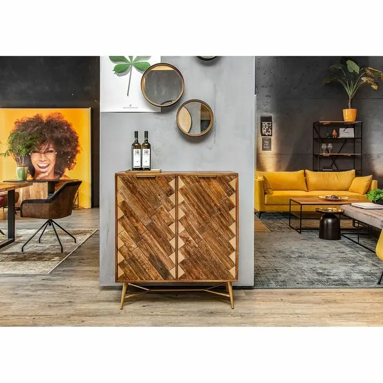 Loftscape Red Living Buffet Haut Nook – Manguier Massif / Métal – Manguier / Doré