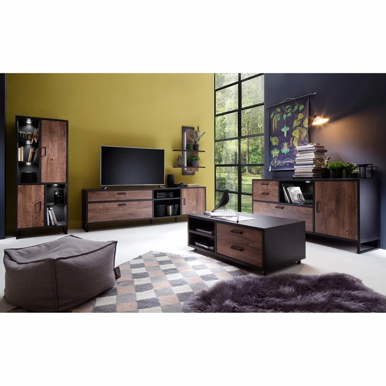 Loftscape Red Living Buffet Hixson – Imitation Chêne De Tonneau / Noir