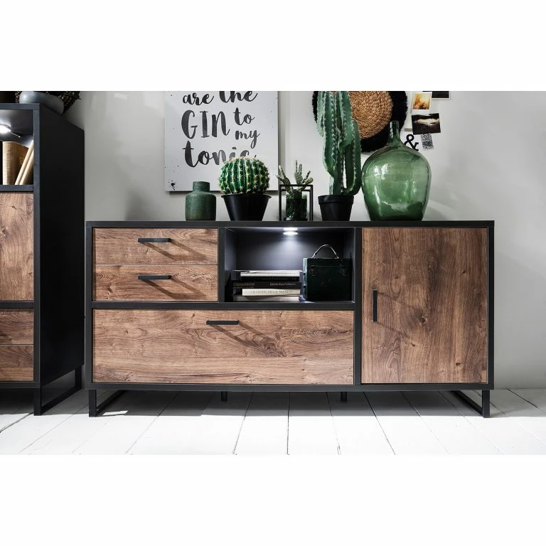 Loftscape Red Living Buffet Hixson – Imitation Chêne De Tonneau / Noir