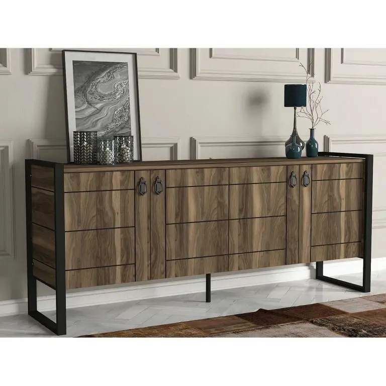 Loftscape Red Living Buffet Lando – Métal – Imitation Noyer / Noir
