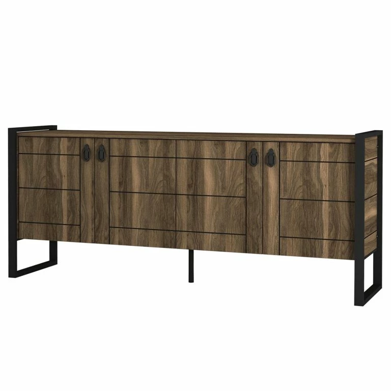 loftscape Red Living Buffet Lando – Métal – Imitation noyer / Noir