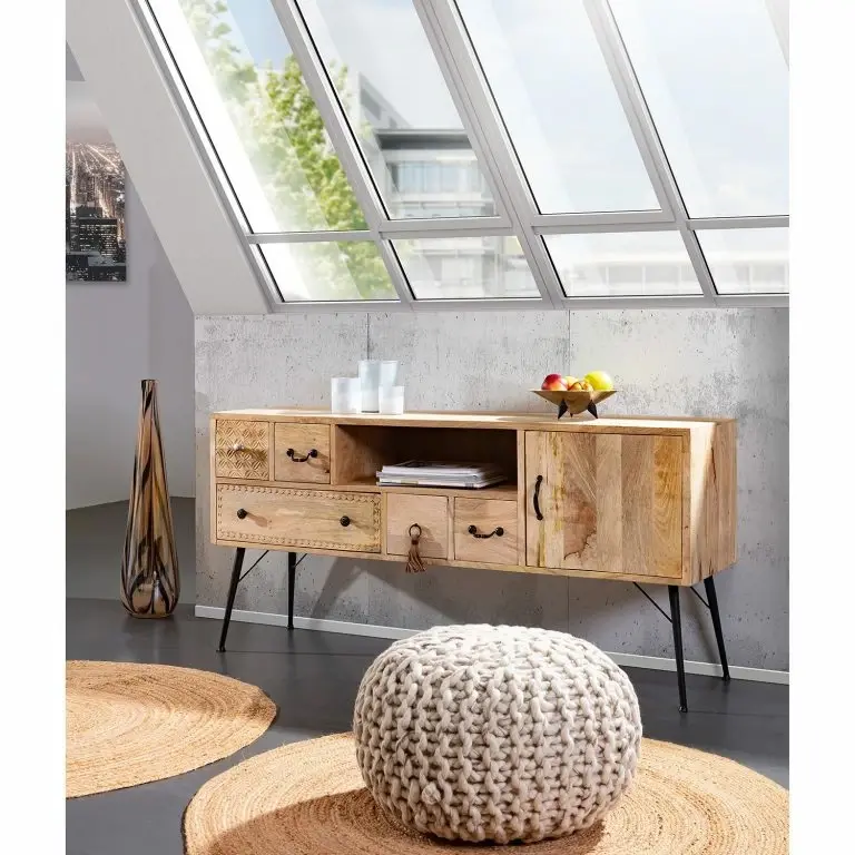 Loftscape Red Living Buffet Latta – Manguier Massif / Métal – Manguier / Noir