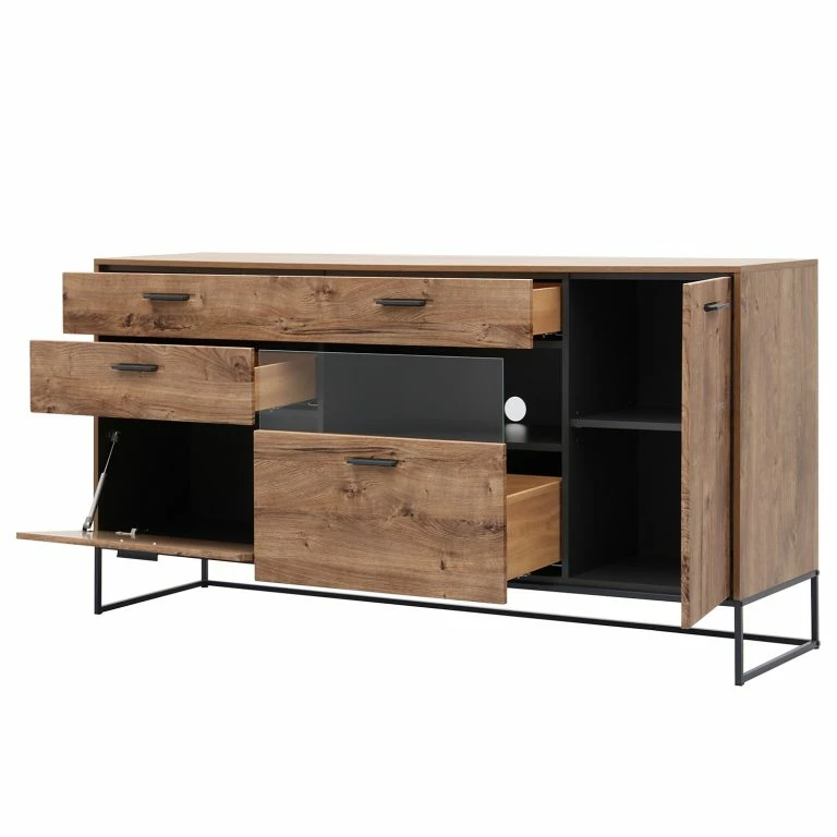 Loftscape Red Living Buffet Meevoo II – Imitation Chêne Rustique / Graphite