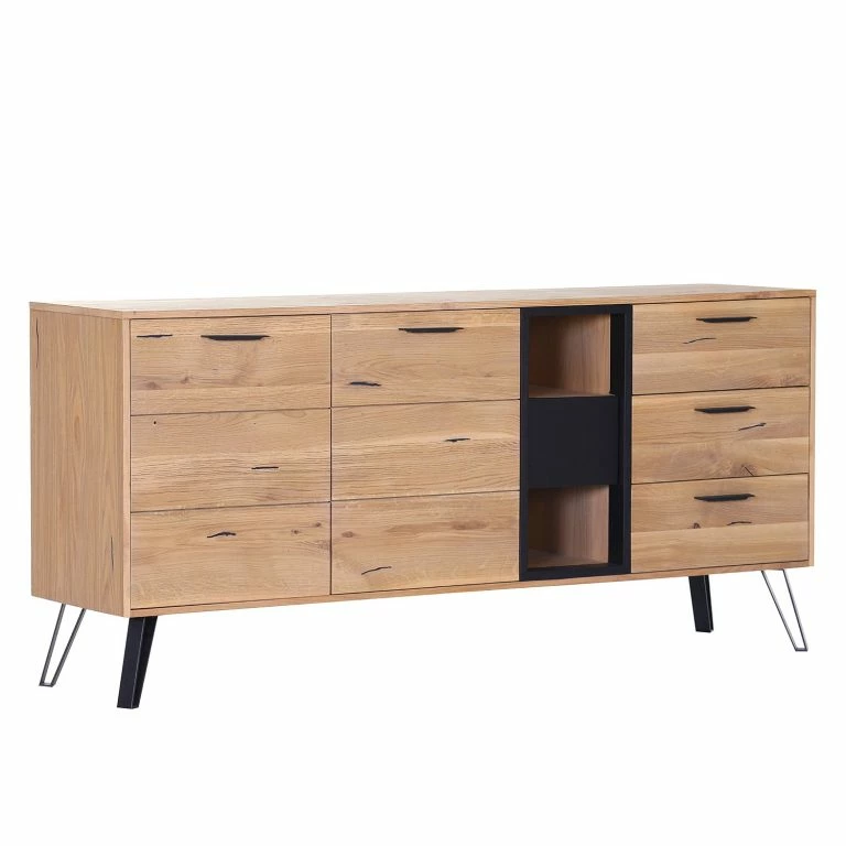 loftscape Red Living Buffet Relva – Partiellement en chêne massif / Métal – Chêne / Noir