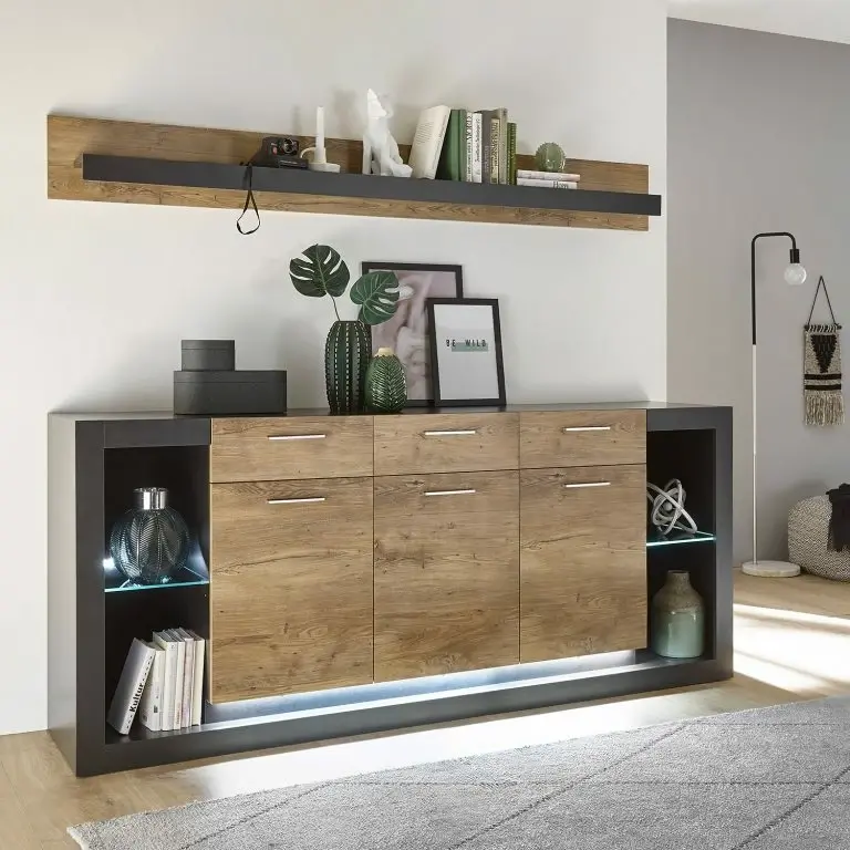 Loftscape Red Living Buffet Talence I – Imitation Châtaigner / Gris