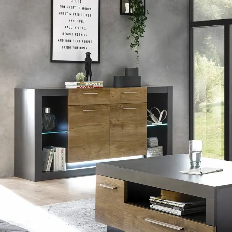 Loftscape Red Living Buffet Talence II – Imitation Châtaigner / Gris