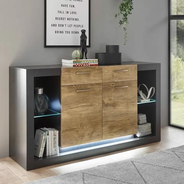 Loftscape Red Living Buffet Talence II – Imitation Châtaigner / Gris