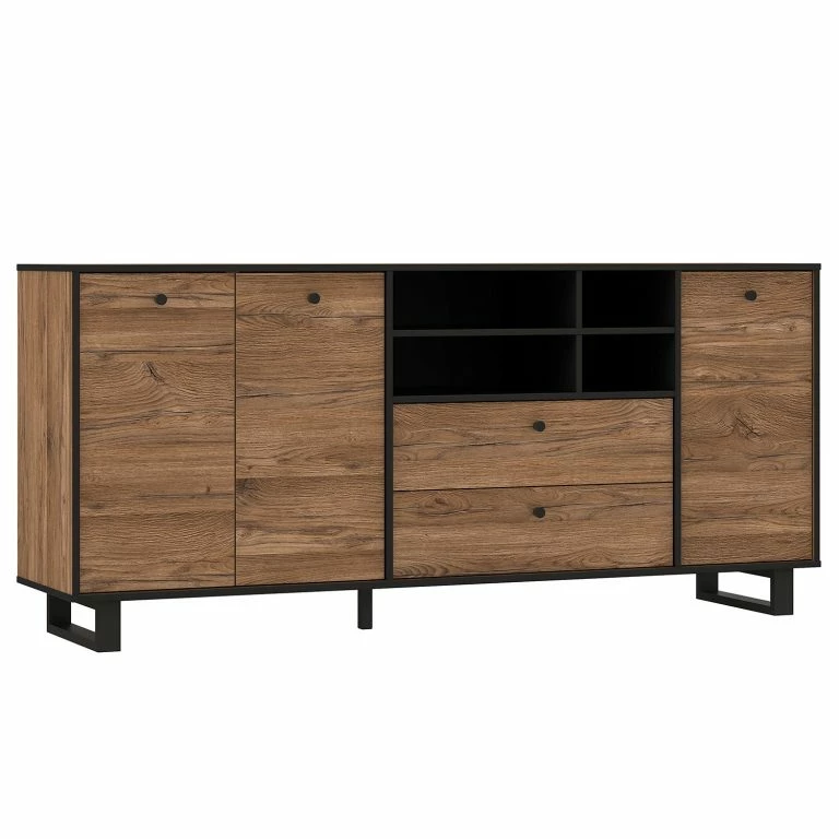 loftscape Red Living Buffet Trylith I – Imitation chêne rustique / Noir