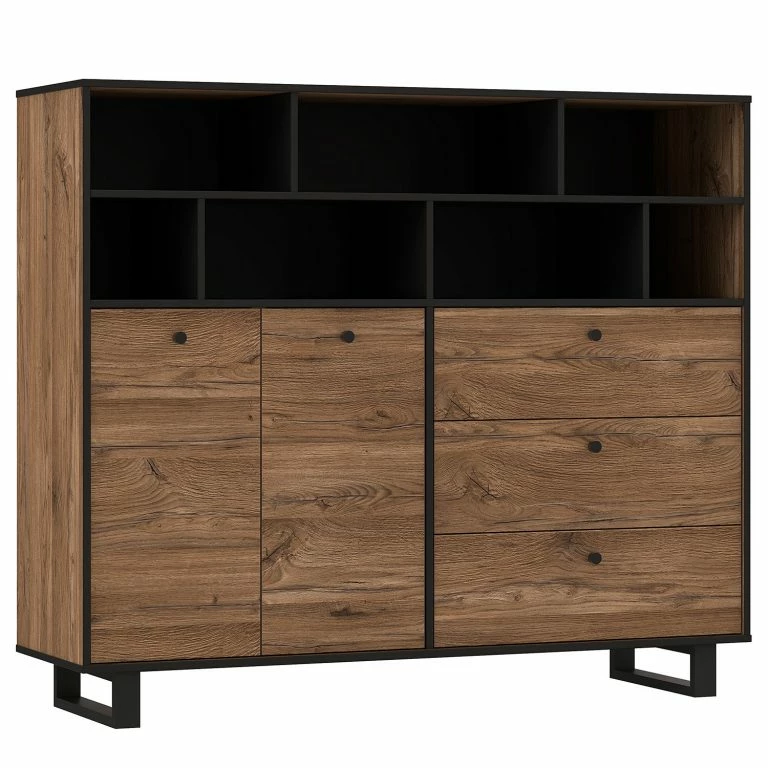 loftscape Red Living Buffet Trylith II – Imitation chêne rustique / Noir