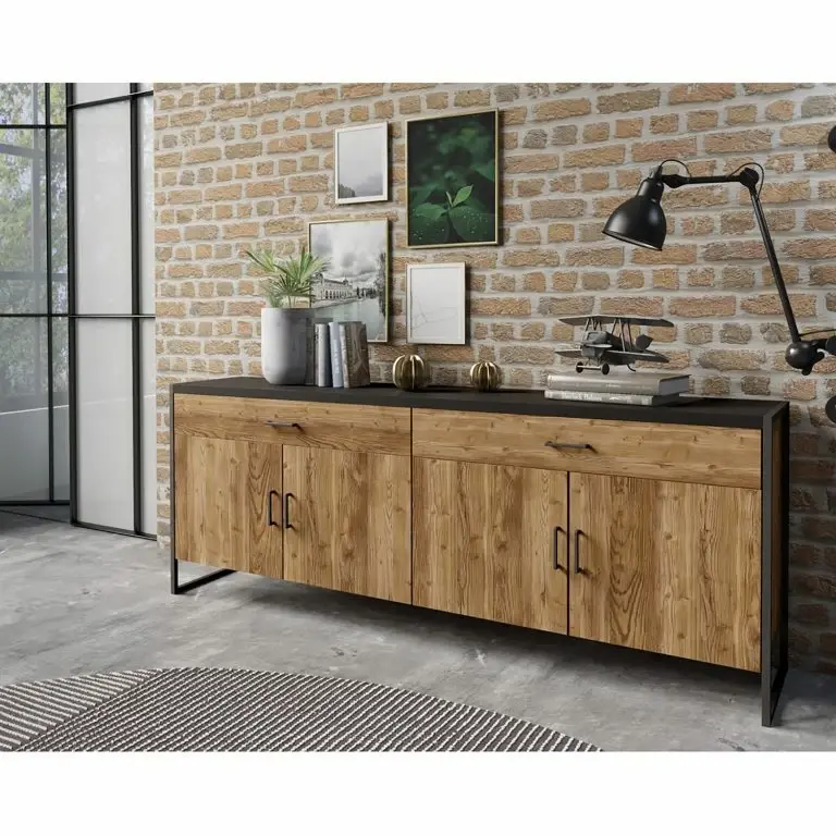 Loftscape Red Living Buffet Turriers – Imitation épicéa / Noir Mat