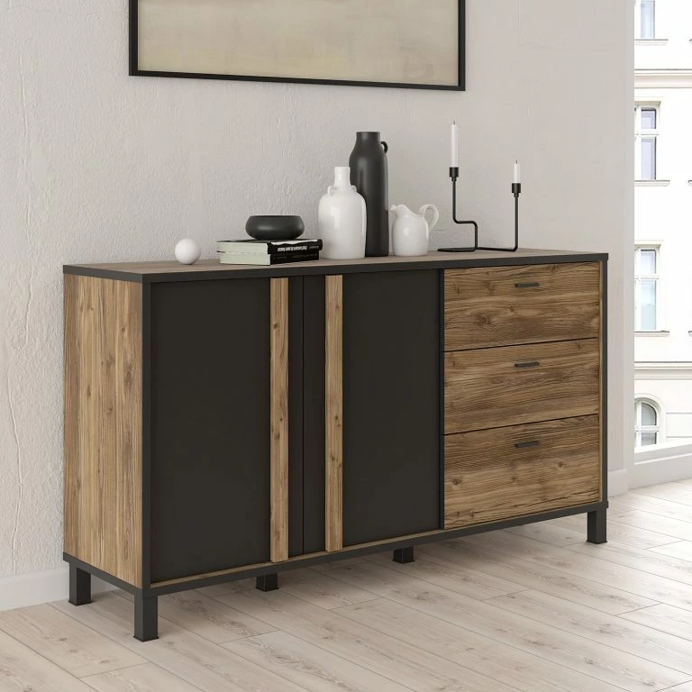 Loftscape Red Living Buffet Vallegrande I – Imitation Pin Des Alpes / Noir