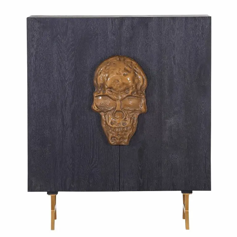 Loftscape Red Living Buffet Worland I – Placage En Bois Véritable / Métal -Chêne Noir / Doré