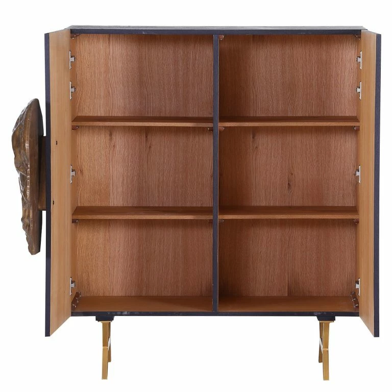 Loftscape Red Living Buffet Worland I – Placage En Bois Véritable / Métal -Chêne Noir / Doré