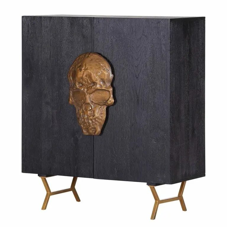 loftscape Red Living Buffet Worland I – Placage en bois véritable / Métal -Chêne noir / Doré