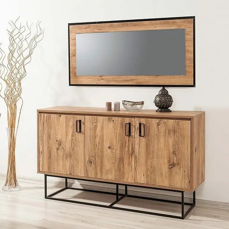 Loftscape Red Living Buffet Yopal I – Métal – Imitation Chêne / Noir